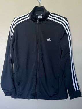 adidas Black Track Jacket with White Three-Stripe Accents